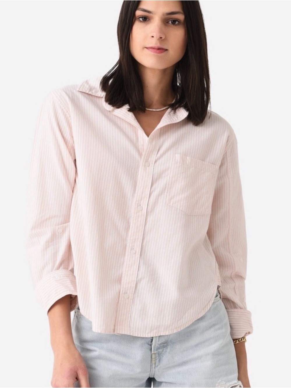 Citizens of Humanity Kayla Shrunken Button Down Striped Cotton Medium Shirt